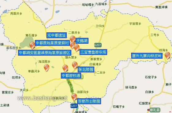 张北坝上旅游地图